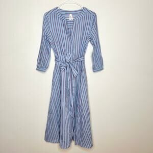 PACT Striped Belted Midi Shirt Dress Blue XS